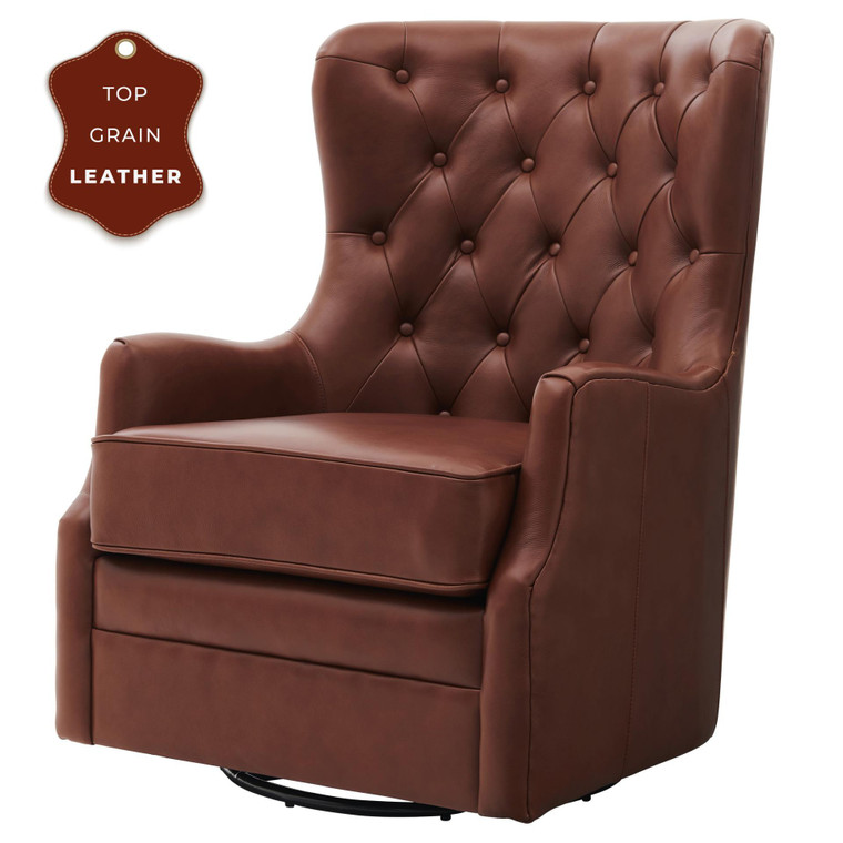Anthony Top Grain Leather Swivel Rocker Tufted Chair 1900151-426 By New Pacific Direct