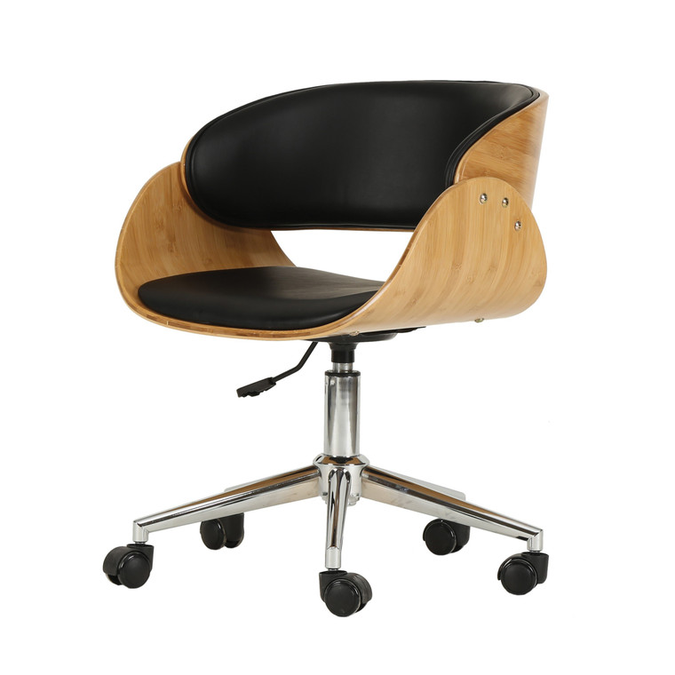 Lexie Pu Leather Bamboo Swivel Office Chair 1160009-292N By New Pacific Direct