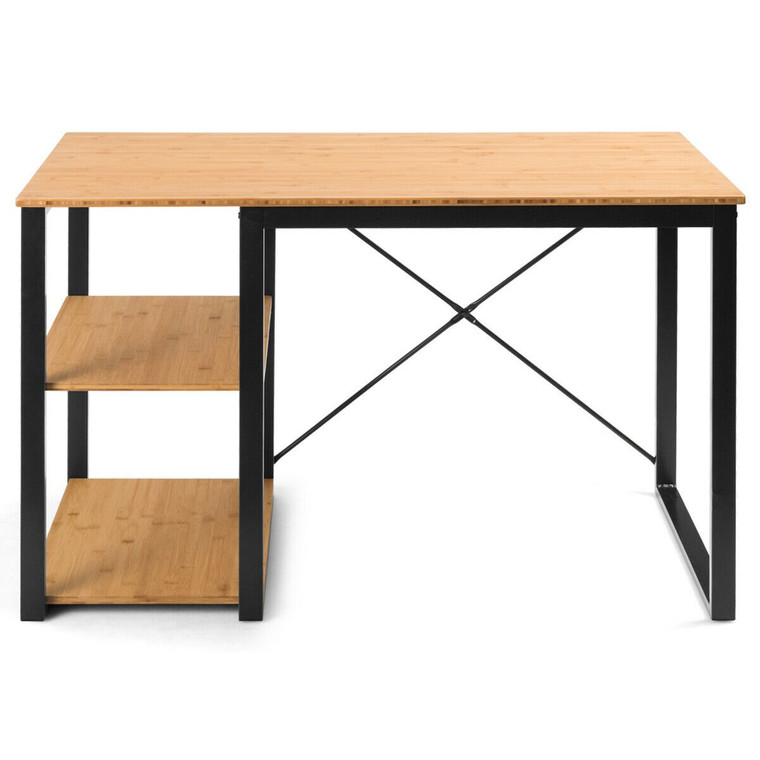 Computer Desk With Bamboo Top & 2 Storage Shelves-Steel Frame HW62011-A