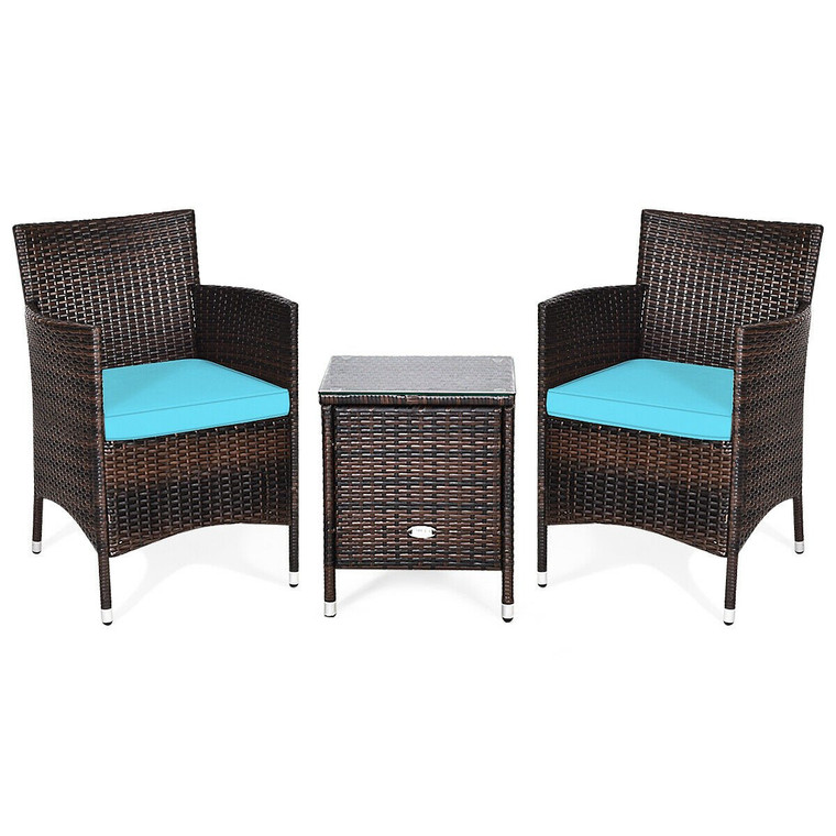 3 Pcs Outdoor Rattan Wicker Furniture Set-Blue HW63850TU