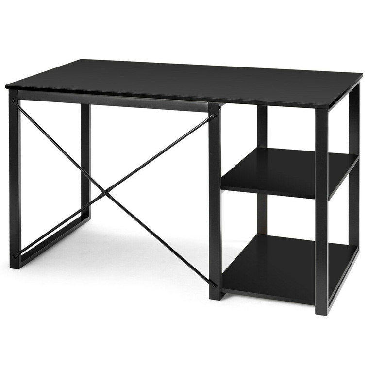 Computer Desk With Bamboo Top & 2 Storage Shelves-Black Desk HW62011BK-2+HW62011-A