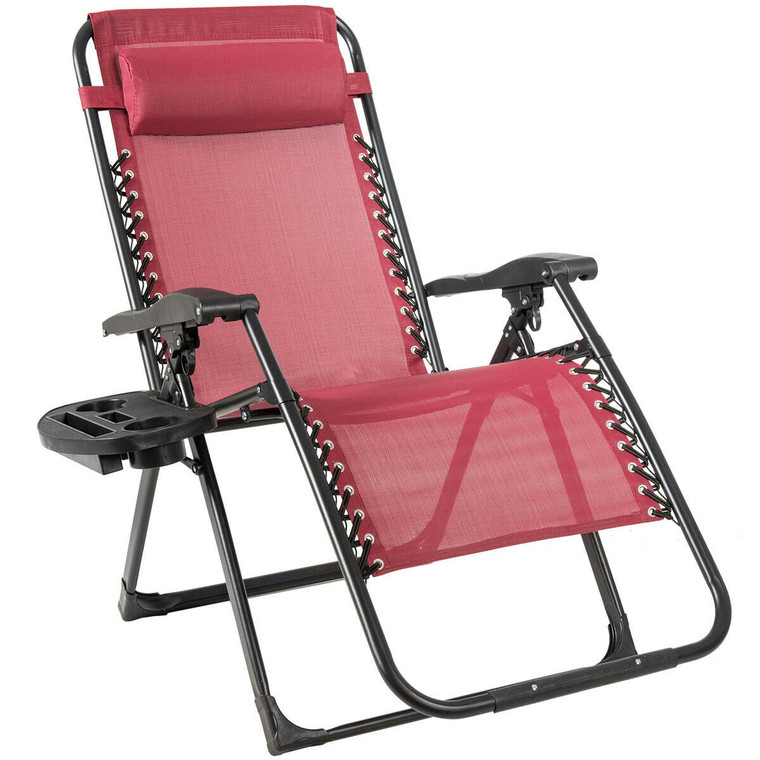 Oversize Lounge Chair Patio Heavy Duty Folding Recliner-Wine OP70265WN