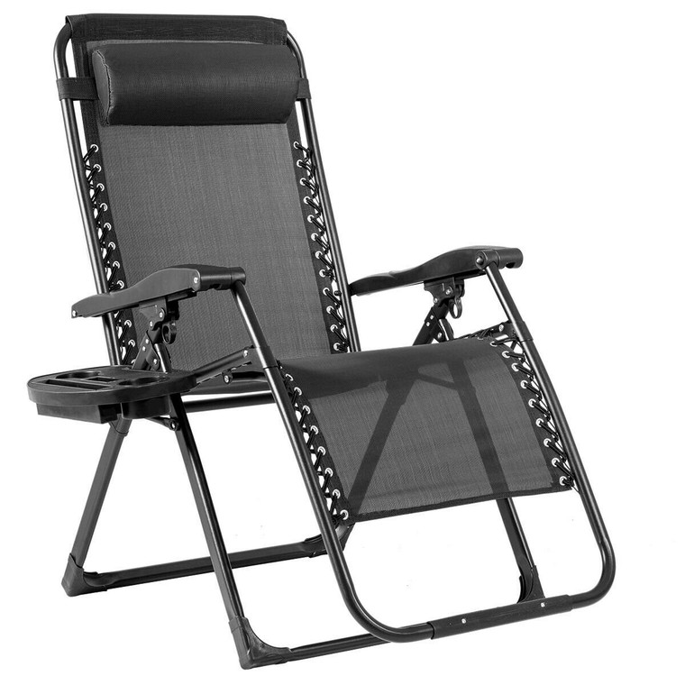 Oversize Lounge Chair Patio Heavy Duty Folding Recliner-Black OP70265BK