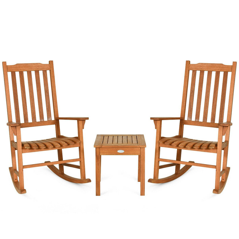 3 Pcs Eucalyptus Rocking Chair Set With Coffee Table HW63702