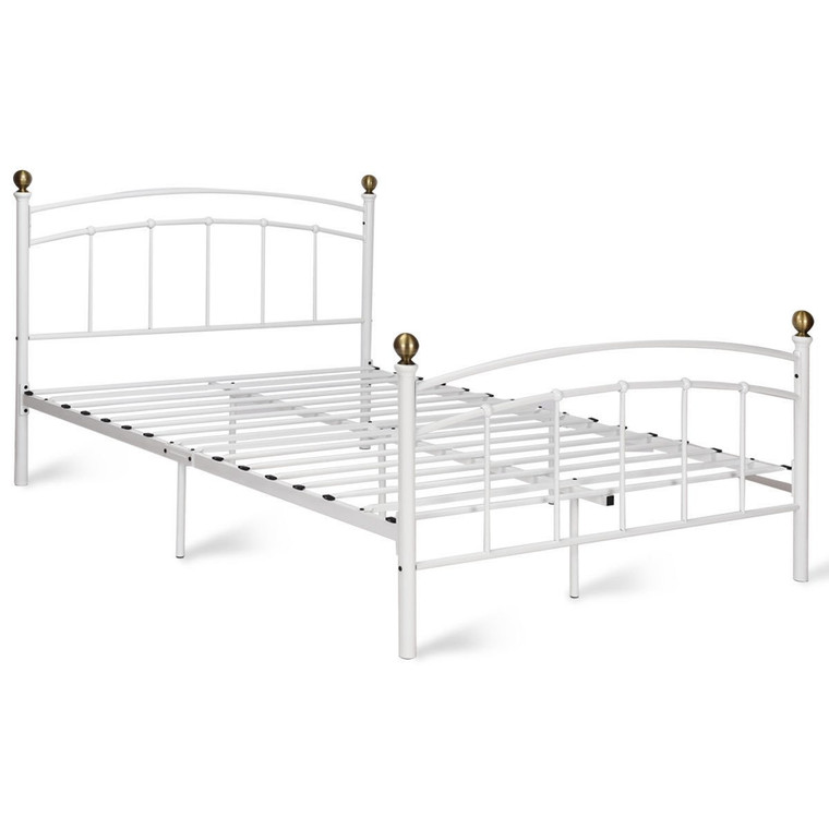 Queen Size Metal Bed Frame Platform Metal Slat-White HW59211WH