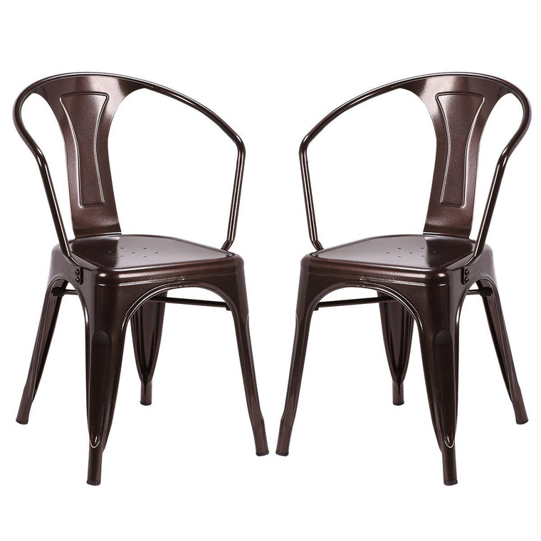 Set Of 2 Vintage Tolix Style Stackable Bistro Metal Arm Chair-Copper HW56687CP