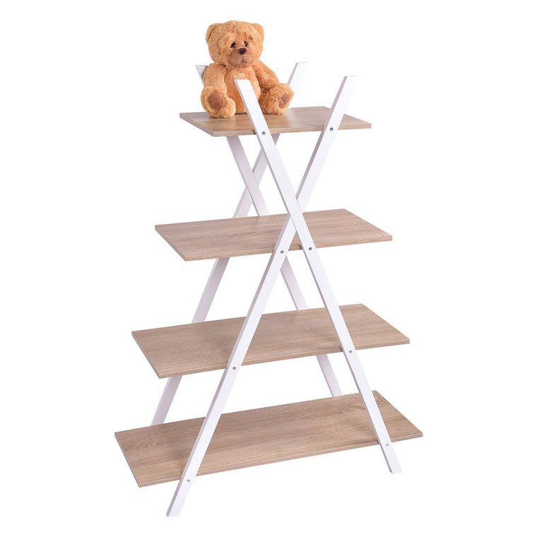X-Shape 4-Tier Display Shelf Rack Potting Ladder-White HW55483NA
