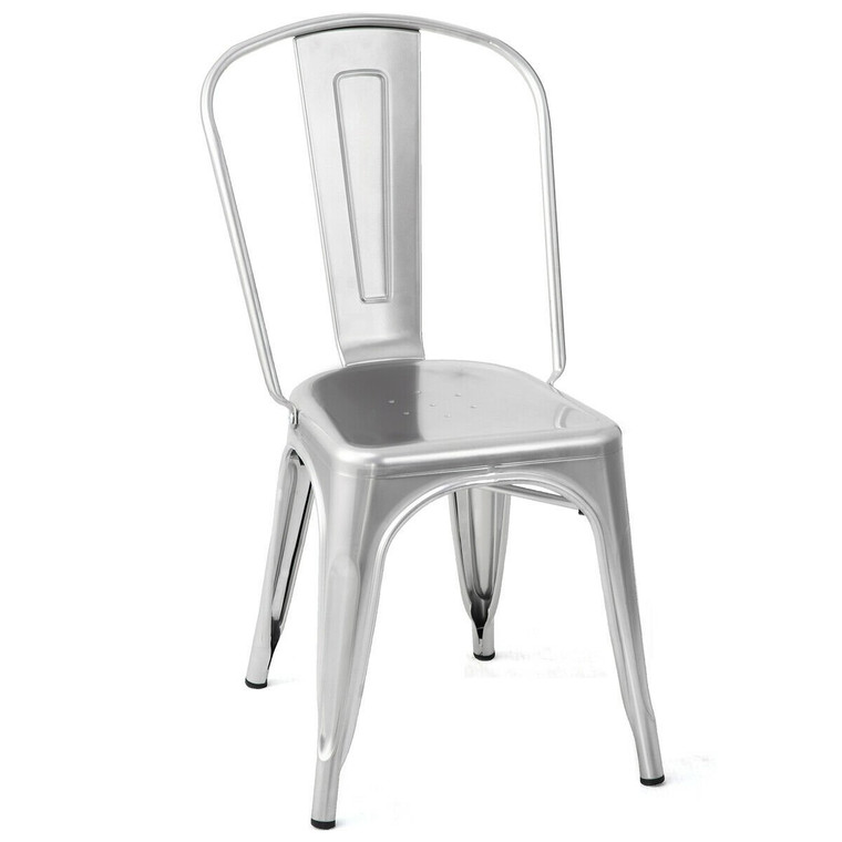 Set Of 4 Stackable Tolix Style Dining Chairs-Silver HW55615SL