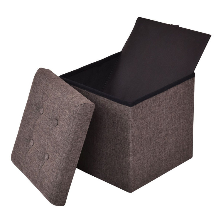 Folding Cube Storage Ottoman Seat-Brown HW54449BN