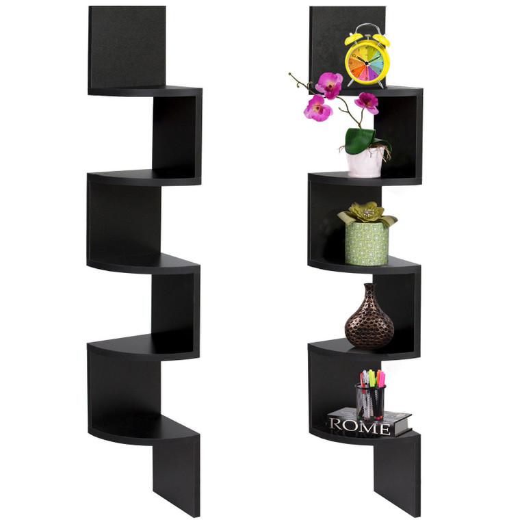 Corner Z-Shaped Wall Display Decor Storage Racks-Black HW53009BK