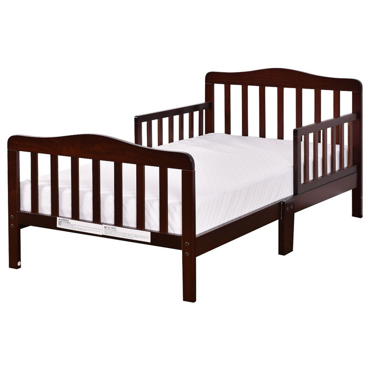 Baby Toddler Wooden Bed With Safety Rails-Brown BB4596BN