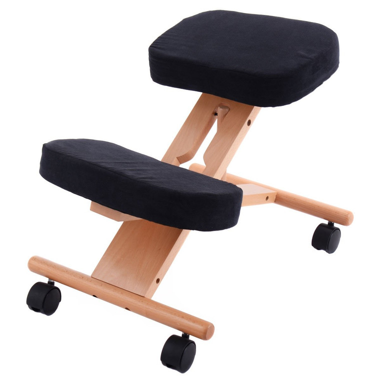Ergonomic Kneeling Chair Wooden Adjustable Mobile Padded Seat And Knee-Beige HW52973BE