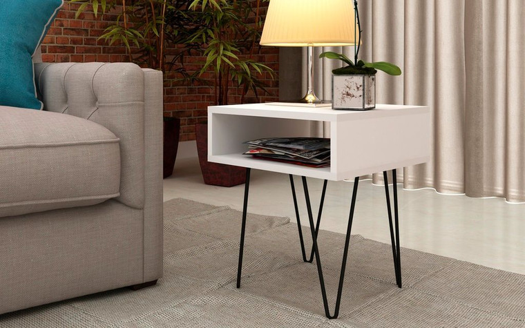 Manhattan Comfort Mid-Century - Modern Nolita 14.96" End Table With 1 Cubby In White 170AMC198