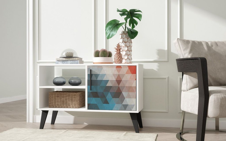 Manhattan Comfort Mid-Century- Modern Amsterdam 35.43" Tv Stand With 3 Shelves In Multi Color Red And Blue 145AMC183