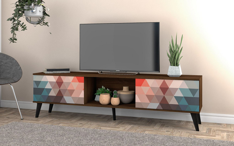 Manhattan Comfort Doyers 70.87 Mid-Century Modern Tv Stand In Multi Color Red And Blue 176AMC213