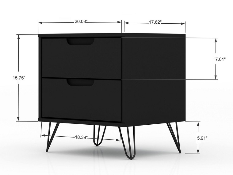 Manhattan Comfort Rockefeller 2.0 Mid-Century- Modern Nightstand With 2-Drawer In Black 102GMC2
