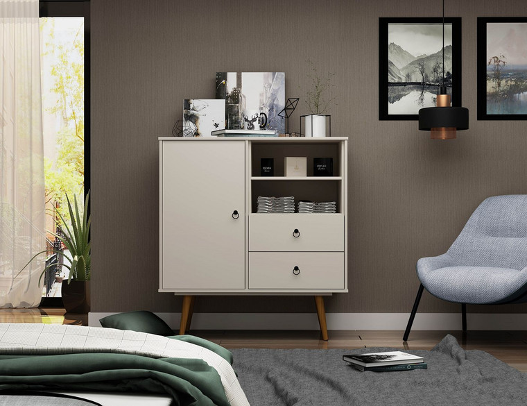 Manhattan Comfort Tribeca Mid-Century- Modern Dresser With 2-Drawers In Off White 8PMC6