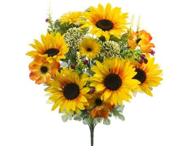 21.5" Sunflower/Anemone/Daisy Bush X24 Yellow Orange (Pack Of 6) FBX131-YE/OR By Silk Flower