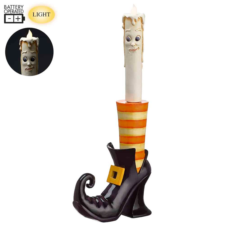 18" Battery Operated Witch Boot Faux Candle With Light Orange Black AFZ211-OR/BK By Silk Flower