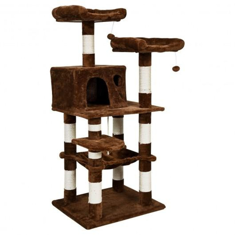55" Multi-Level Kitten Activity Tower With Hammock-Brown PS7384CF