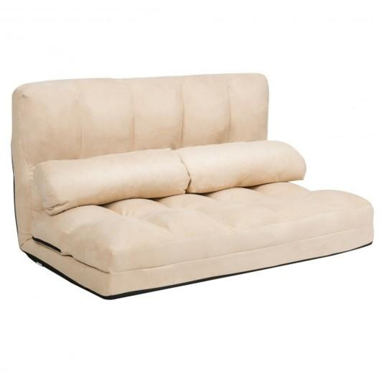 Foldable Floor 6-Position Adjustable Lounge Couch-Beige HW66174BE