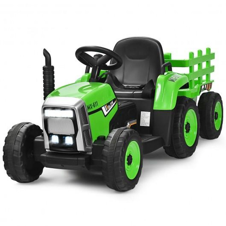 12V Kids Ride On Tractor With Trailer Ground Loader-Green TY327774US-GN