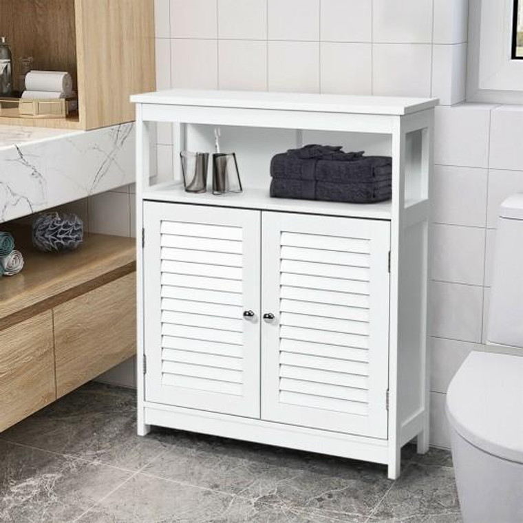 Wood Freestanding Bathroom Storage Cabinet With Double Shutter Door-White HW65847WH