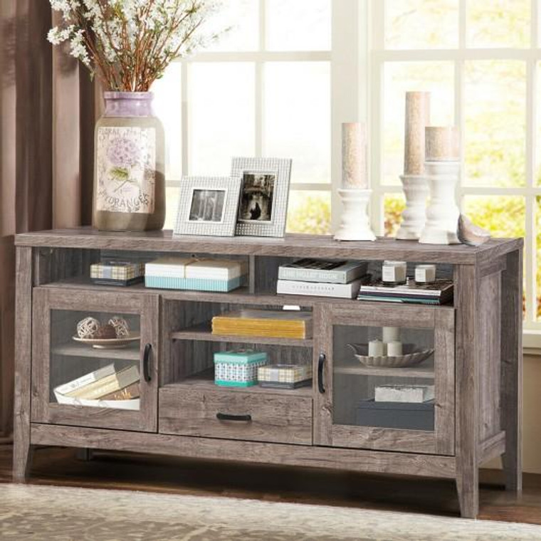 Tall Tv Stand With Glass Storage & Drawer HW65208