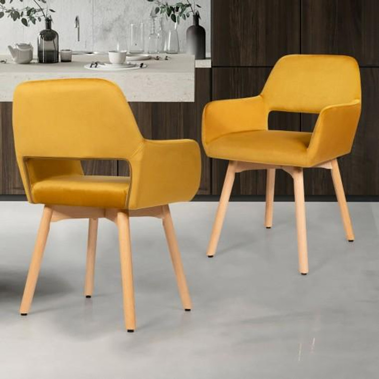 Set Of 2 Modern Accent Armchairs-Yellow HW66056YW-2