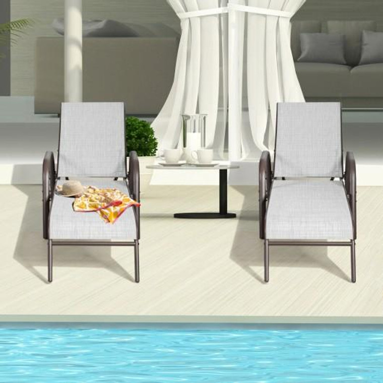 Set Of 2 Patio Lounge Chairs-White HW66028WH