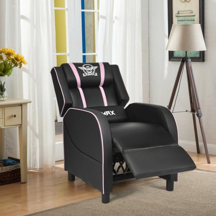 Massage Racing Gaming Single Recliner Chair-Pink HW65746PI