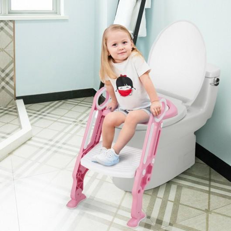 Potty Training Toilet Seat W/ Step Stool Ladder-Pink BB5484PI