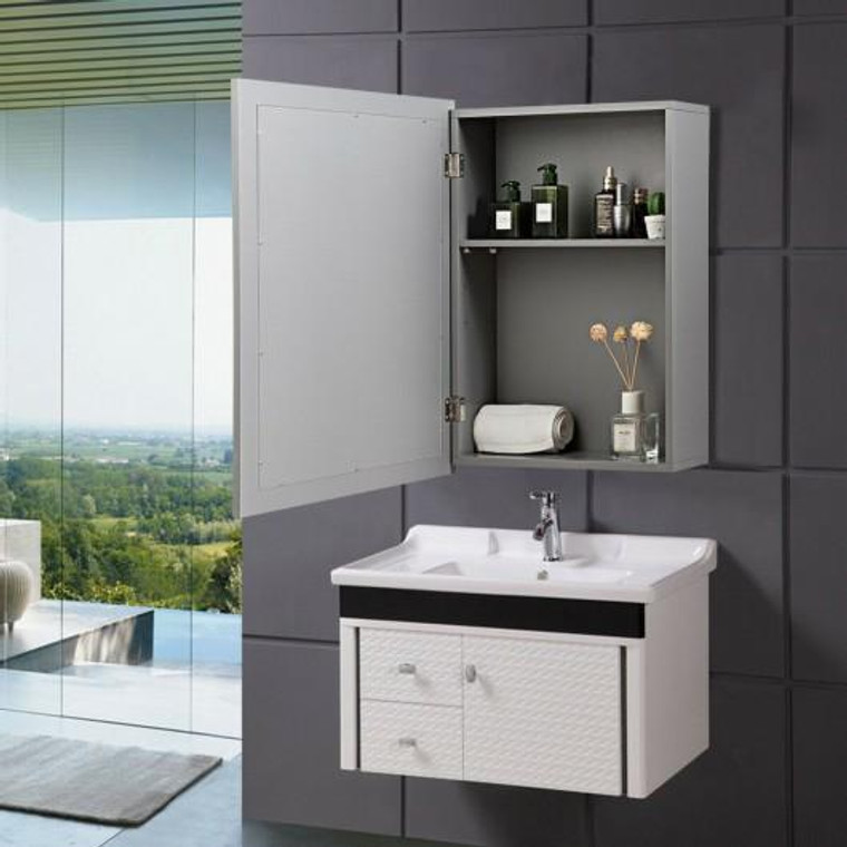 Wall-Mounted Mirrored Medicine Cabinet-Gray HW59317GR