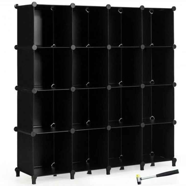 16 Plastic Cube Storage Organizer-Black HW65480BK