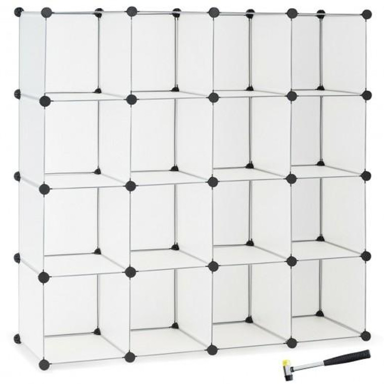 16 Plastic Cube Storage Organizer-White HW65479WH