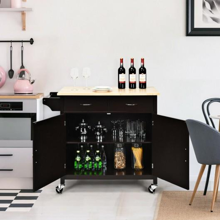 Modern Rolling Kitchen Cart Island With Wooden Top-Brown HW65684BN