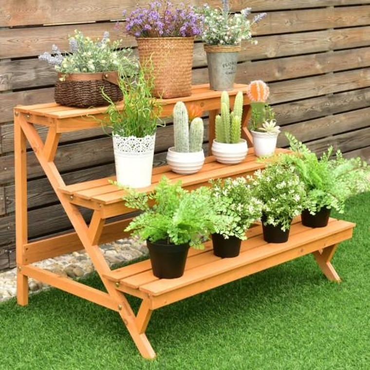 3 Tiers Wooden Step Ladder Plant Pot Rack Stand GT3544