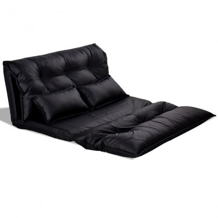 Foldable Pu Leather Leisure Floor Sofa Bed W/ 2 Pillows HW66070BK