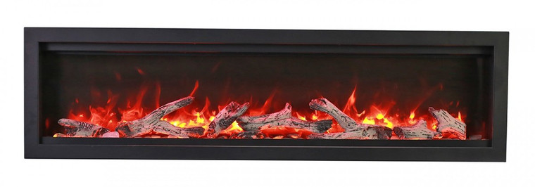 60" Clean Face Electric Built-In With Log And Glass, Black Steel Surround SYM-60-BESPOKE By Amantii