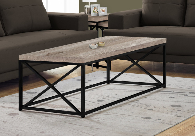 Monarch Coffee Table - Taupe Reclaimed Wood-Look - Black Metal I 3418