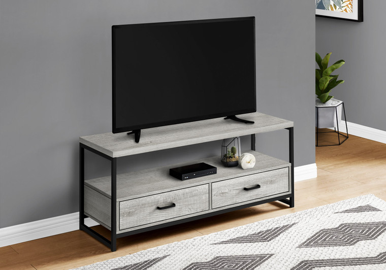 Monarch Tv Stand - 48"L - Grey - Black Metal I 2871