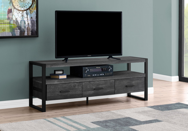 Monarch Tv Stand - 60"L - Black Reclaimed Wood-Look - 3 Drawers I 2823