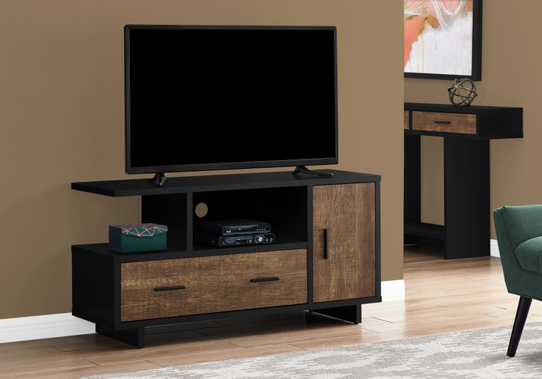 Monarch Tv Stand - 48"L - Black - Brown Reclaimed Wood-Look I 2803
