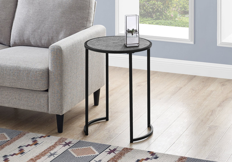 Monarch Accent Table - 24"H - Grey Stone-Look - Black Metal I 2206