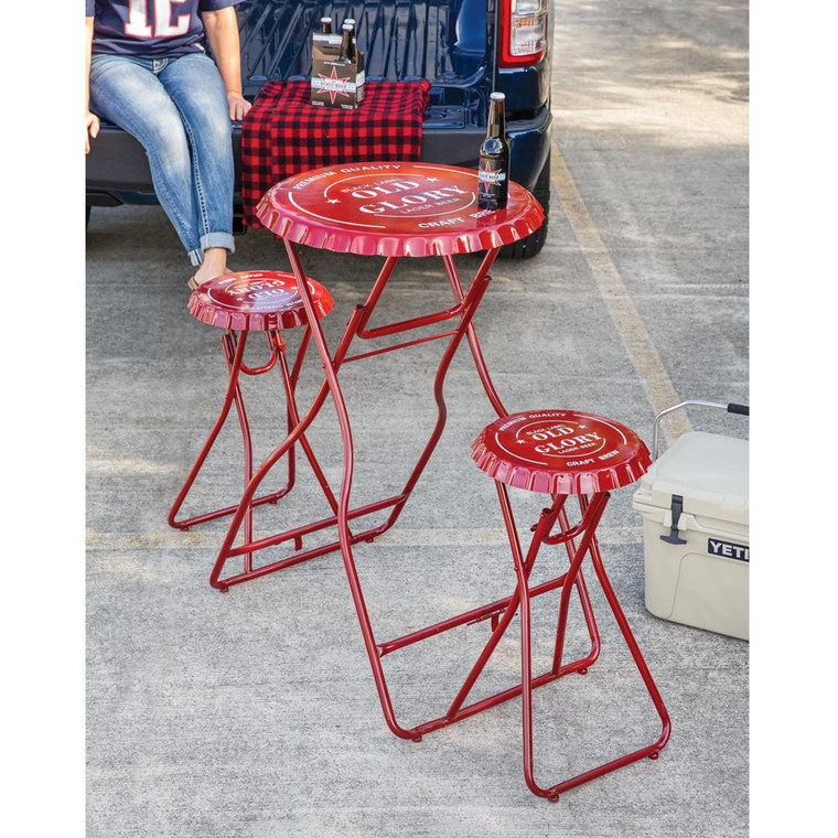 CTW Home Old Glory Folding Metal Table With Two Stools 580032