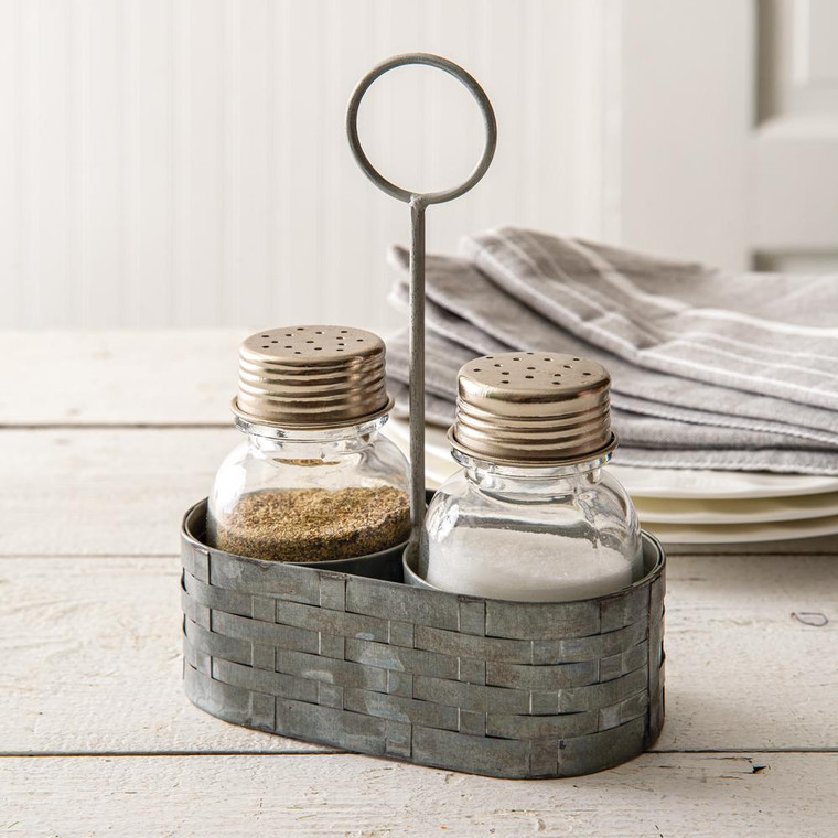 CTW Home Galvanized Salt And Pepper Caddy With Ring 460258