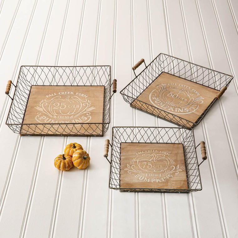 CTW Home Set Of Three Autumn Wood And Metal Trays 440076