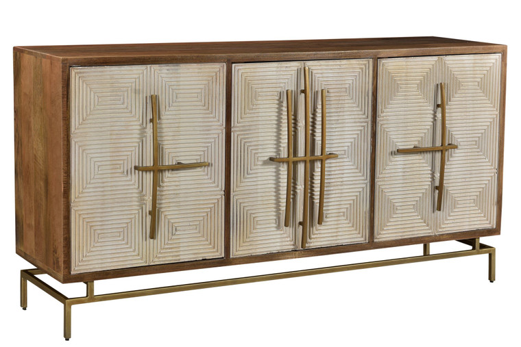 Bengal Manor Mango Wood 3 White Pattern Door Sideboard With Unique Antique Gold Hardware CVFNR722
