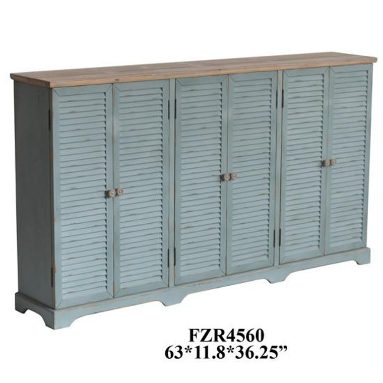 Clearwater 6 Louvered Door Sea Wash Sideboard With Wood Top CVFZR4560
