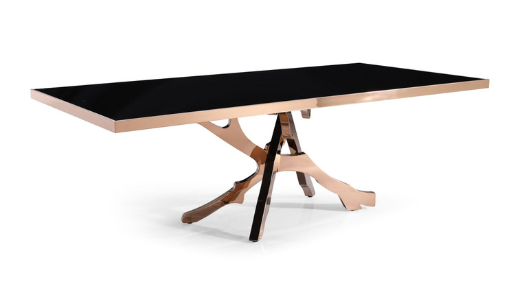 VIG Furniture VGVCT8222-G22-BLK Modrest Legend - Modern Black Glass & Rosegold Dining Table